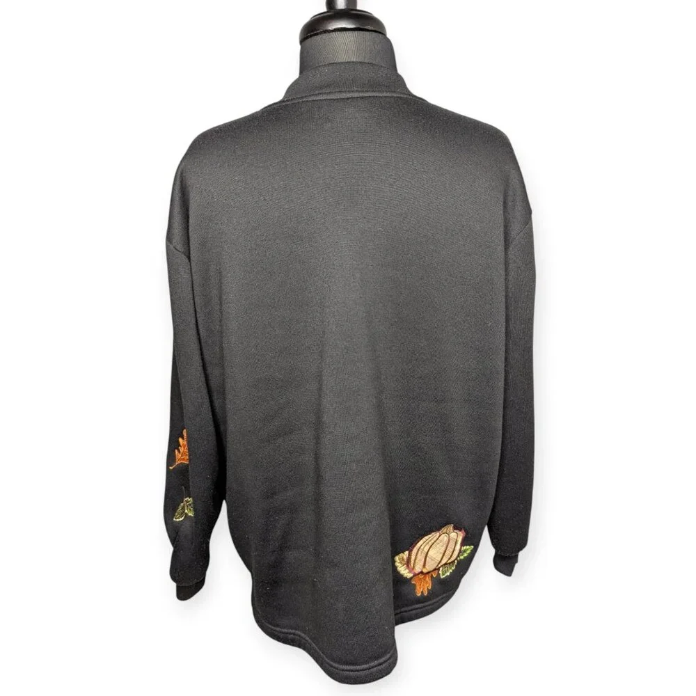 BonWorth Black Button Front Cardigan Leaf Squirrel & Fall Designs Size Large Pet